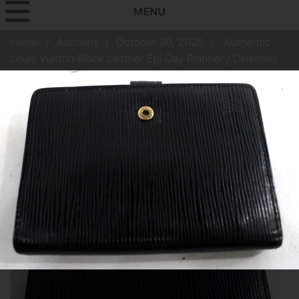 Louis Vuitton Black Leather Wallet with Gold Accent with COA